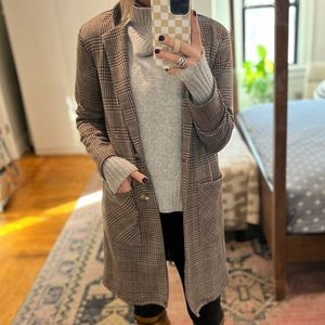 Lightweight Plaid Brown Grey Blazer Coat